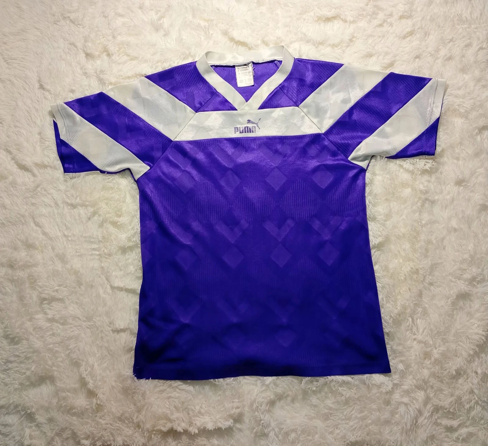 Vintage 90s Puma Soccer Jersey Purple White V-Neck Size S